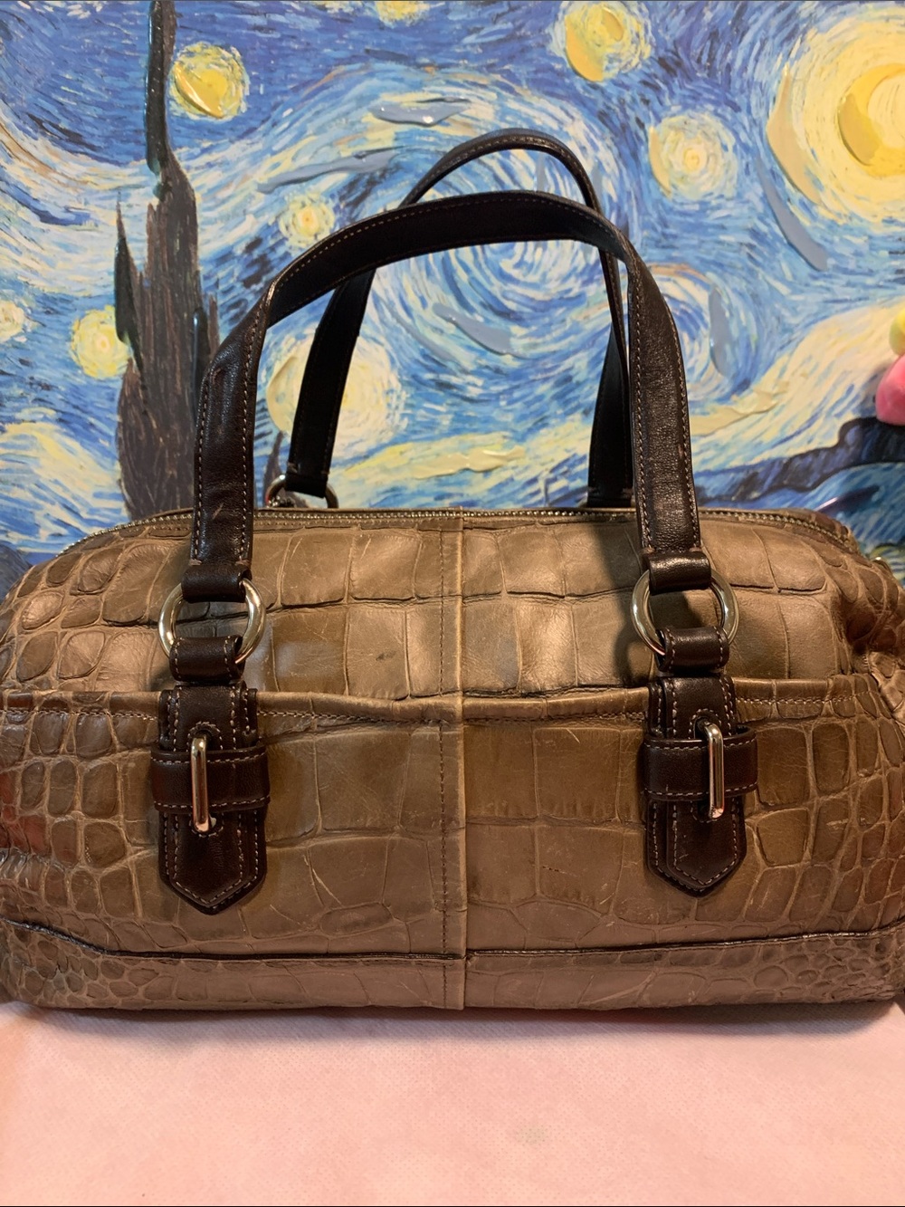 Coach Vintage. Crocodile embossed leather Boston / Satchel with Padlock, key - Picture 3 of 15